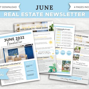 Boletín de junio de bienes raíces / Marketing inmobiliario / Boletín de agentes inmobiliarios / Marketing por correo electrónico de agentes inmobiliarios / Plantilla Canva / Imprimible para agentes inmobiliarios