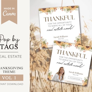 Thanksgiving Realtor Tags | Realtor Thankful gift Tags | Fall Pop By Tags | Real Estate Pop by Tag | Real Estate Marketing | Realtor Canva