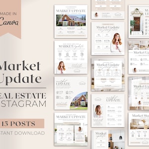 15 Market Update Instagram Posts | Real Estate Social Media | Real Estate Marketing | Instagram Template | Realtor Market Update | Canva