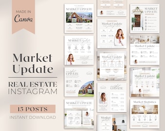 15 Market Update Instagram Posts | Real Estate Social Media | Real Estate Marketing | Instagram Template | Realtor Market Update | Canva