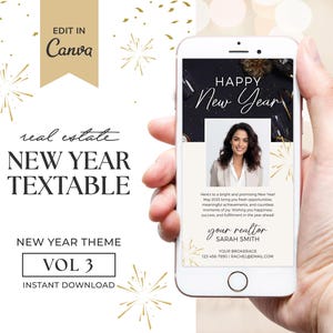 New Year Digital Textable Card for Real Estate | Real Estate Marketing | Real Estate Text Message | Textable Client Holiday Card | Canva