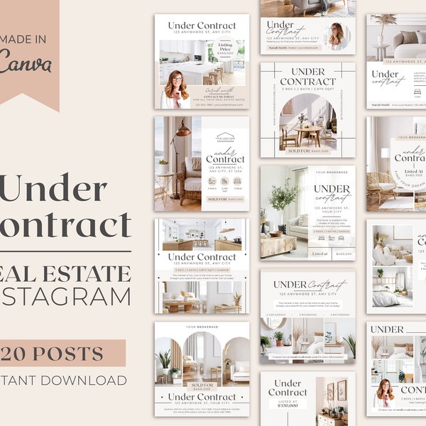 20 Under Contract Realtor Instagram Posts | Real Estate Social Media Templates | Real Estate Marketing | Instagram Post Template | Canva