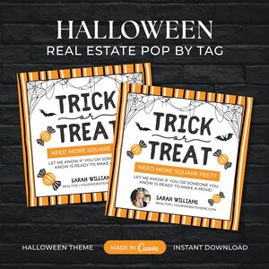 Real Estate Halloween gift Tags | Spooktacular Realtor Tags | Fall Pop By Tags | Real Estate Pop by Tag | Real Estate Marketing | Canva