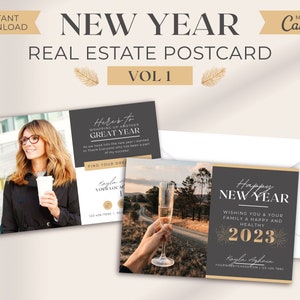 Neujahrskarte V1 | Wintermarketing | Neujahrs Postkarte | Canva Weihnachtskarte | 2023 Neujahr | Immobilien-Mailer