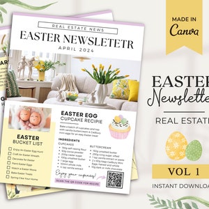 Boletín de Pascua de Bienes Raíces / Marketing de Primavera de Bienes Raíces / Boletín de Bienes Raíces / Marketing por Correo Electrónico / Plantilla Canva / Imprimible para Agente Inmobiliario
