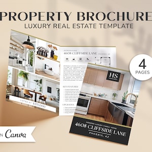 Brochure di proprietà di lusso / Brochure immobiliare / Marketing immobiliare / Brochure piegata a metà / Volantino di quotazione / Brochure Open House / Canva