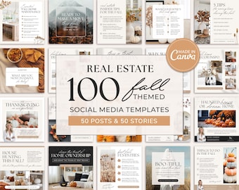 100 Fall Real Estate Instagram Posts | Real Estate Social Media Posts | October Posts | Real Estate Fall Marketing | Halloween Posts | Canva