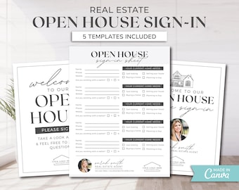 Open House Sign-In Sheet & Welcome Sign | Real Estate Marketing | Realtor Open House Form | Open House Template | Printable | Canva Template