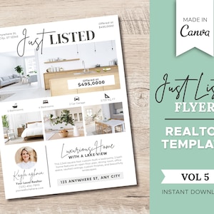 Real Estate Just Listed Flyer V5 | Realtor Editable Template | Real Estate Flyer | New Home Flyer | Real Estate Marketing | Canva Printable