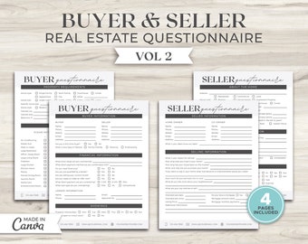 Buyer & Seller Questionnaire Bundle | Buyer Intake Form | Buyer Questionnaire | Client Information Sheet | Real Estate Marketing | Canva