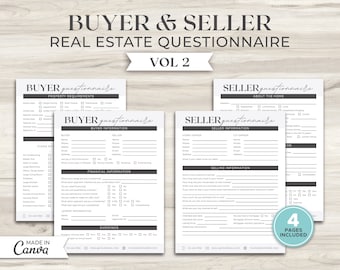 Buyer & Seller Questionnaire Bundle | Buyer Intake Form | Buyer Questionnaire | Client Information Sheet | Real Estate Marketing | Canva