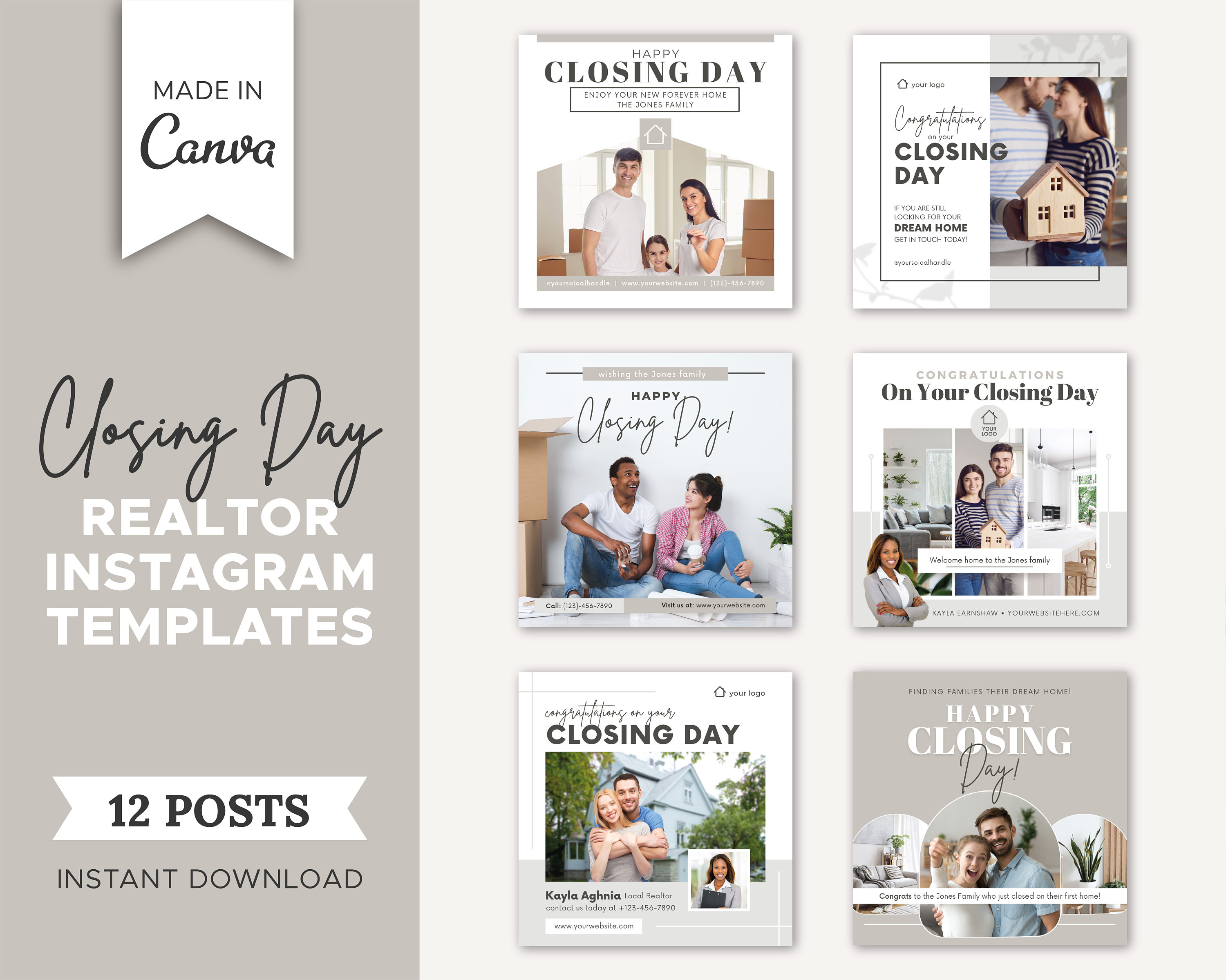 12 Closing Day Realtor Instagram Posts | Real Estate Social Media Templates | Real Estate Marketing | Instagram Post Template | Canva