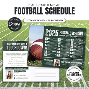 Football Schedule Calendar | Football Season Mailer | Football Season | Real Estate Postcard Farming | Fall Real Estate Marketing | Canva