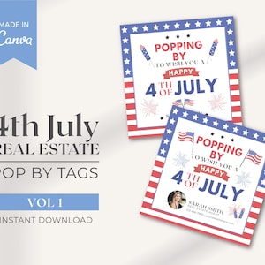 4th July Pop By Tags | Firework Summer Real Estate Pop by Tag | Real Estate Marketing | Independence Day Realtor Pop by Tags | Realtor Canva