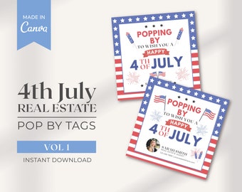4th July Pop By Tags | Firework Summer Real Estate Pop by Tag | Real Estate Marketing | Independence Day Realtor Pop by Tags | Realtor Canva