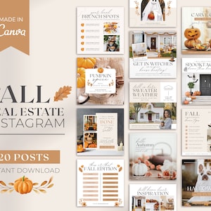 20 Fall Realtor Instagram Posts | Real Estate Social Media Posts | October Posts | Real Estate Fall Marketing | Instagram Template | Canva