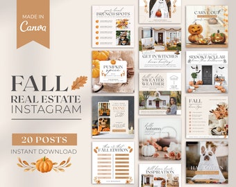 20 Fall Realtor Instagram Posts | Real Estate Social Media Posts | October Posts | Real Estate Fall Marketing | Instagram Template | Canva