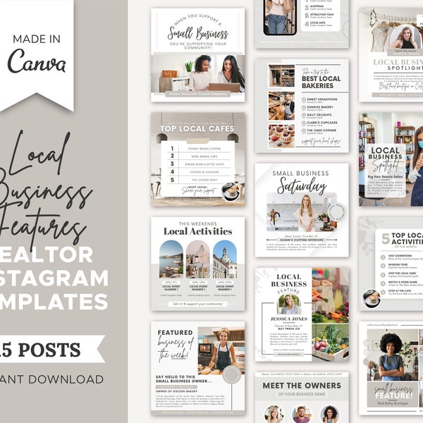 15 Local Business Feature Instagram Posts | Real Estate Agent Social Media Post | Real Estate Marketing | Instagram Post Template | Canva