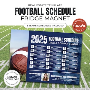 Football Magnet Schedule Calendar | Football Season Mailer | Football Season | Real Estate Farming | Fall Real Estate Marketing | Canva