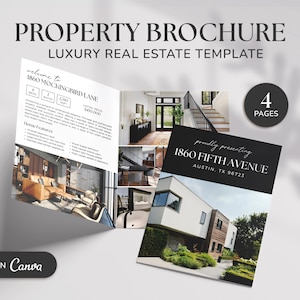Brochure immobiliare / Brochure immobiliare di lusso / Marketing immobiliare / Brochure mezza piega / Volantino di quotazione / Brochure Open House / Canva