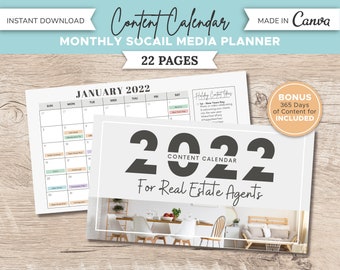 Real Estate Social Media Calendar | Social Media Ideas for Realtors | Real Estate Marketing | Realtor Social Media | Content Planner | Canva