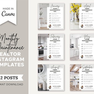 12 Monthly Maintenance Tips Realtor Instagram Posts | Real Estate Agent Social Media Post | Real Estate Marketing | Instagram Post Template