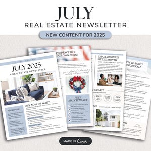 Boletín inmobiliario de julio de 2025 / Marketing inmobiliario / Boletín inmobiliario / Marketing por correo electrónico / Canva / 4 de julio / Boletín de verano