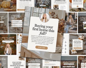 70+ Fall Real Estate Instagram Posts with Captions, Luxury Realtor Social Media Templates, Editable Canva Bundle