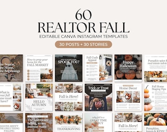 Fall Real Estate Instagram Posts | Real Estate Social Media | October Posts | Fall Marketing | Real Estate Instagram | Canva Template