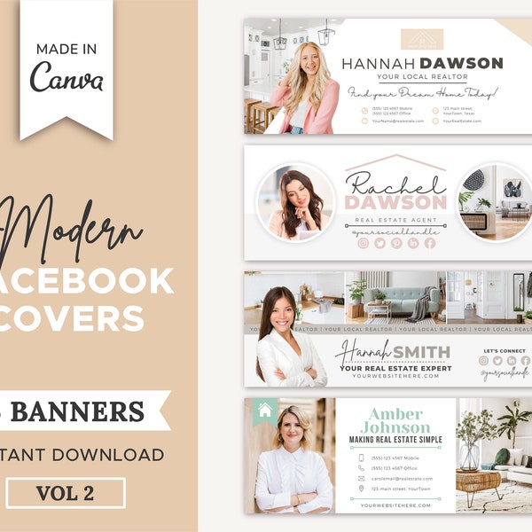 6 Real Estate Facebook Cover Banner Vol 2 | Immobilienmarketing | Social Media Banner | Makler Marketing Material | Canva Template