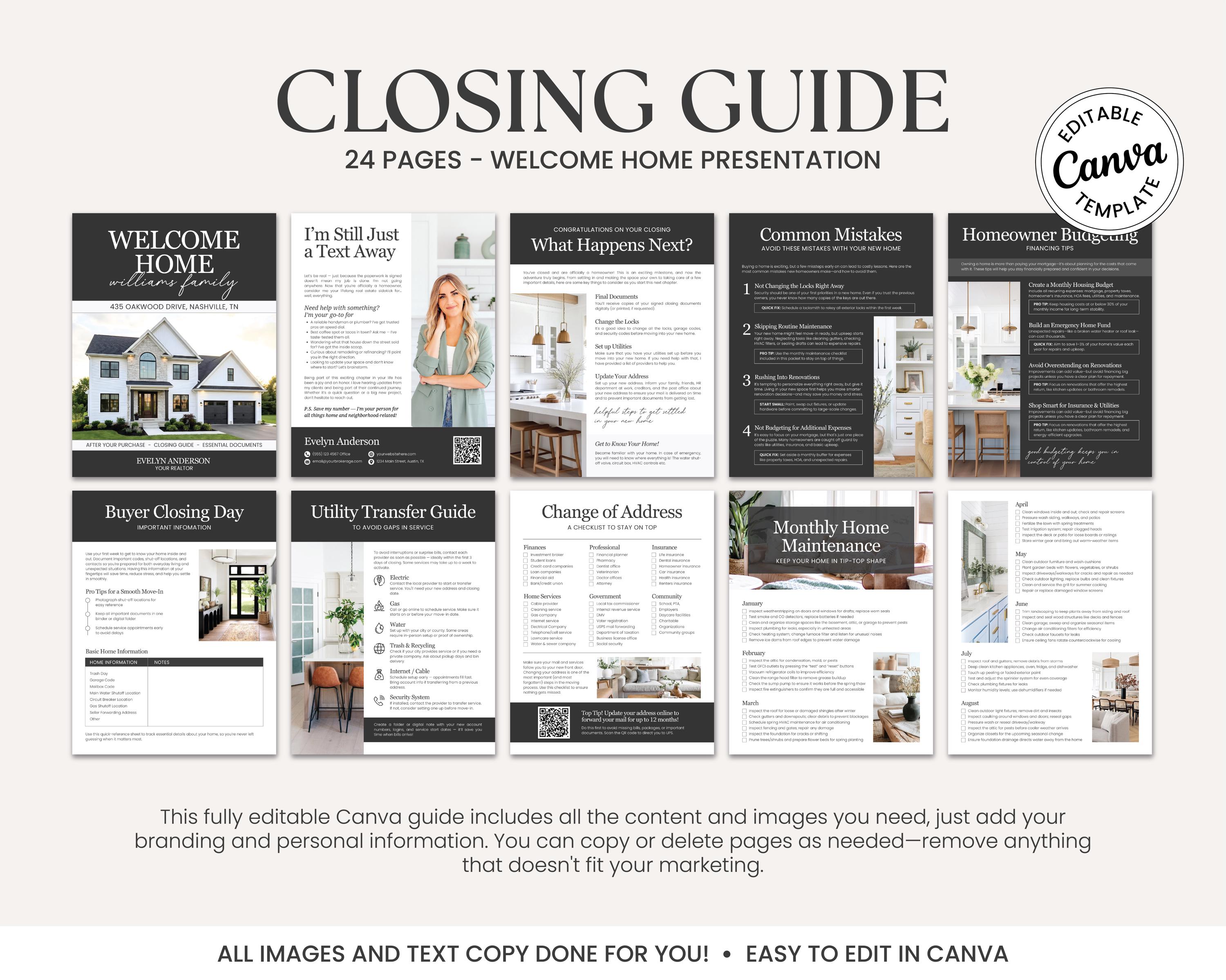 Real Estate Closing Day Binder | New Homeowner Welcome Packet | Real ...