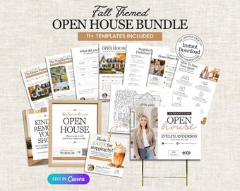Fall Open House Real Estate Bundle: Realtor Marketing Kit Yard Sign (Editable Canva Template)