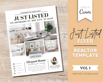 Real Estate Just Listed Flyer | Realtor Editable Template | Real Estate Flyer | New Home Flyer | Real Estate Marketing | Canva | Printable