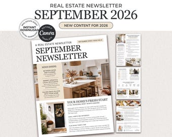 September 2026 Real Estate Newsletter: Monthly Realtor Newsletter Canva Template (Digital Download)