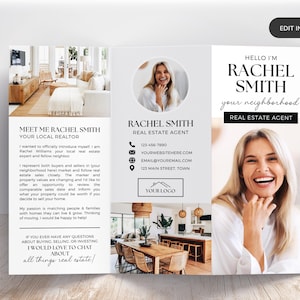 May include: A real estate agent business card with a photo of the agent, contact information, and a message about helping people buy, sell, or invest in real estate.