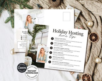 Real Estate Holiday Home Tips Postcard | Christmas Real Estate Marketing | Realtor Christmas Card | Real Estate Farming | Canva Template