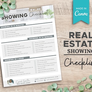 Real Estate Showing Checklist | Real Estate Marketing | Real Estate Checklist | Realtor Template | Canva Template