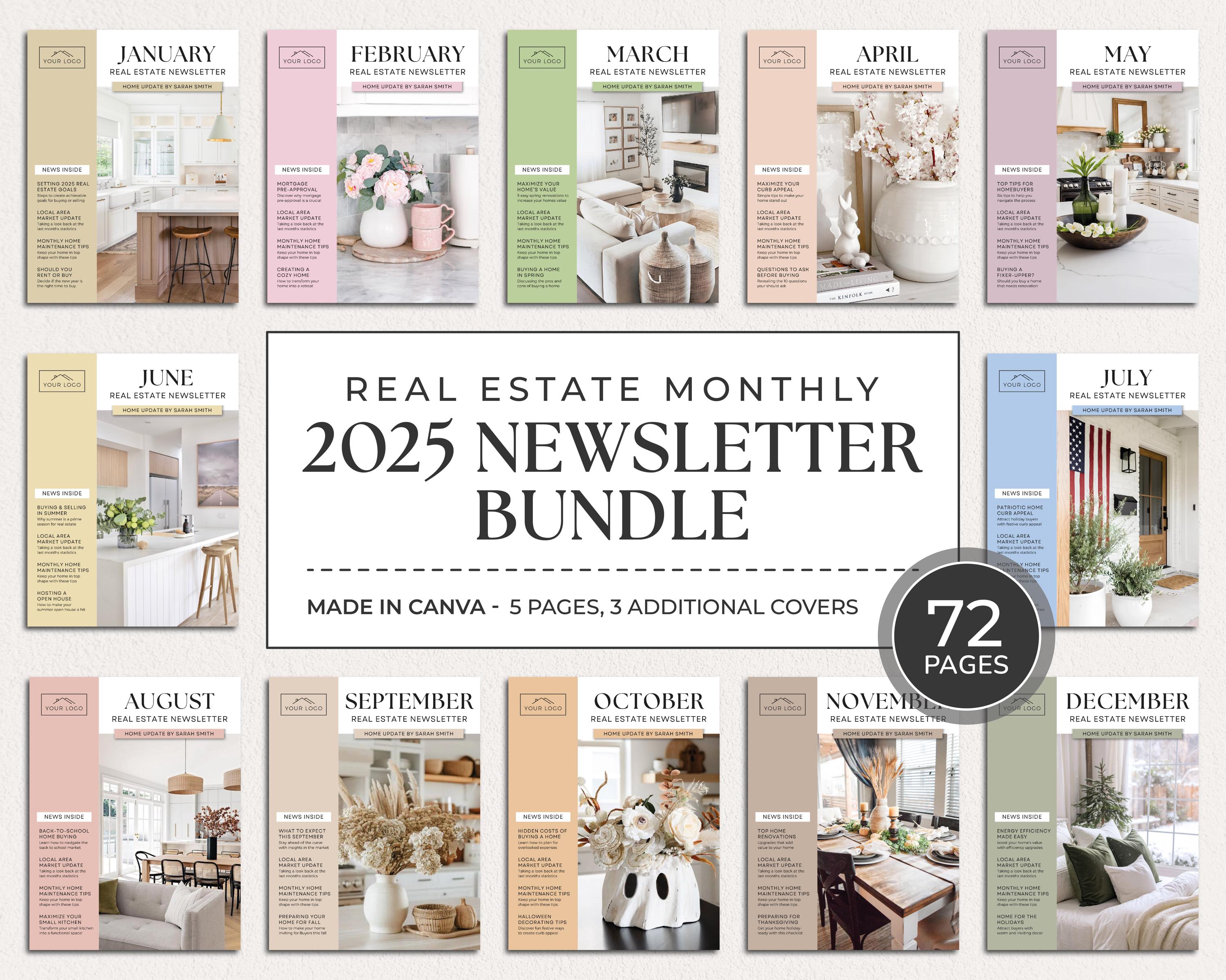 2025 Real Estate Newsletter Bundle | Realtor Email Marketing | Real Estate Full Year Newsletter Bundle | Realtor Mailer Bundle | Canva