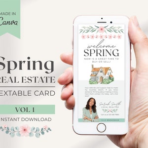 Realtor Digital Spring Textable Karte | Immobilienmarketing | Makler Frühling Template | Textnachricht | Maklerkarte | Leinwand