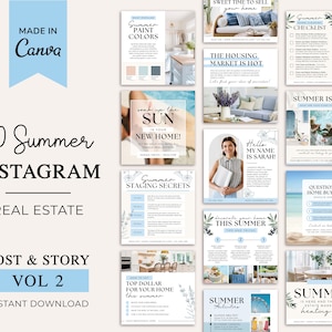Real Estate Summer Instagram Posts | Real Estate Social Media | June Posts | Real Estate Marketing | Instagram Template | 4th July | Canva