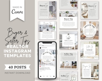 40 Buyer & Seller Tips Realtor Instagram Posts | Real Estate Social Media Templates | Real Estate Marketing | Instagram Post Template