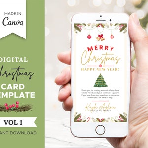Tarjeta de Navidad digital / Vol1 / Marketing inmobiliario / Plantilla de agente inmobiliario de Navidad / Tarjeta de Navidad personalizada / Marketing navideño / Canva