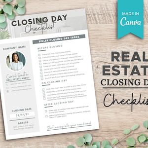 Real Estate Closing Day Checklist | Real Estate Marketing | Real Estate Checklist | Realtor Template | Canva Template