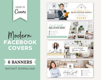 6 Real Estate Facebook Cover Banner | Real Estate Marketing | Social Media Banner | Realtor Marketing Material | Canva Template
