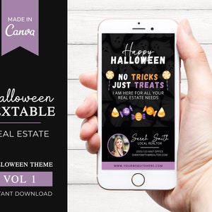 Tekstbaar Halloween onroerend goed | Vastgoedmarketing | Halloween-tekstkaart | Sms-marketing | Onroerend goed visitekaartje | Kanva