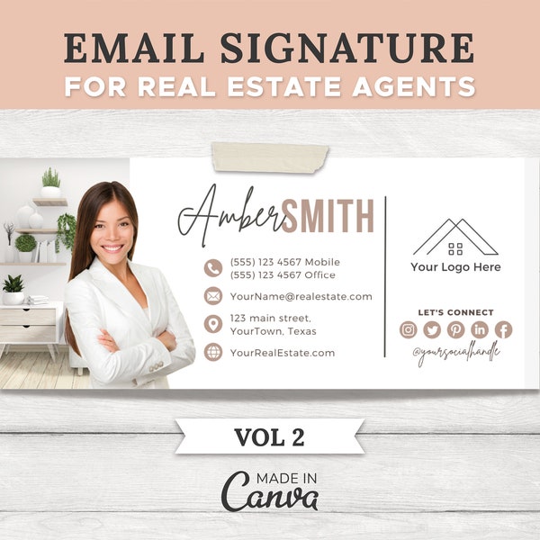 Real Estate Email Signature Template V2 | Real Estate Marketing | Elegant Email Signature | Gmail Signature | Photographer | Canva Template