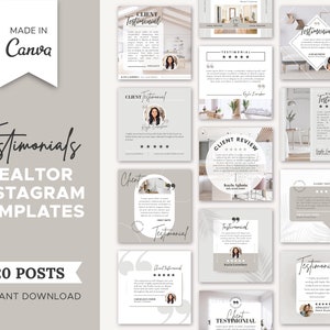 20 Testimonial Makler Instagram Beiträge | Social Media Post | Immobilienmarketing | Instagram Post Vorlage | Canva Template