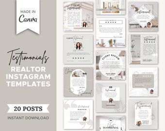 20 Testimonial Realtor Instagram Posts | Real Estate Social Media Post | Real Estate Marketing | Instagram Post Template | Canva Template