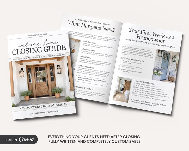26 Page Closing Day Binder Template | New Homeowner Guide | Closing ...