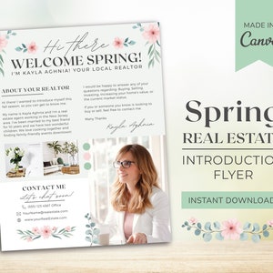 Folleto de bienes raíces de primavera / Carta de hola vecino del agente inmobiliario / Carta de agricultura del agente inmobiliario / Folleto de bienes raíces / Marketing inmobiliario / Canva